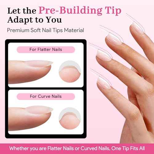 Medium Almond Pre-Building Nail Tips, 15 Sizes 240 PCS Pre-shaped Apex Clear Soft Press On Fake Nail Half Matte Gel Nail Extensions Strong Thick Acrylic Tip for DIY Beginners & Salon Manicure