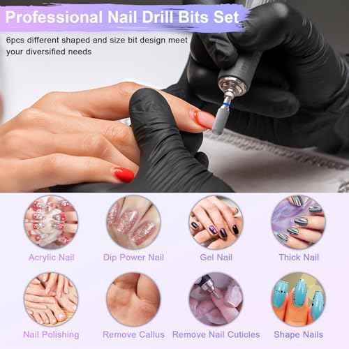 Diesisa 6 Pack Nail Drill Bits for Acrylic Nails, 3/32" Shank Drill Bits for Nails Professional Electric Cuticle Drill Bit, Cuticle Cleaner Nail Gel Polish Remover Tool for Home Salon Nail Bits-Blue