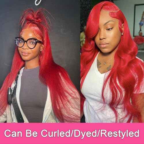 Savasana Red Wig Human Hair 13x4 Red Lace Front Wigs Glueless Straight Lace Frontal Wig Pre Plucked with Baby Hair for Black Women 26 Inch