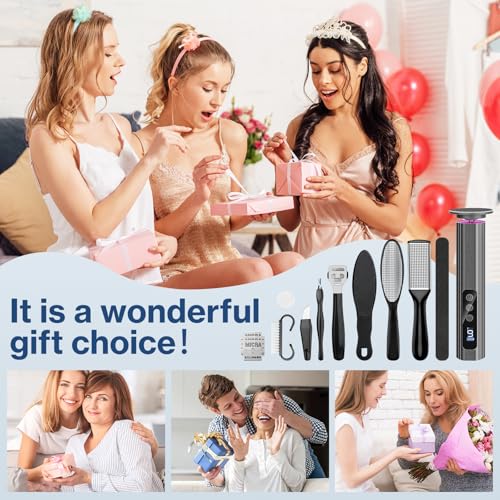 Electric Foot Callus Remover with 60pcs Sandpaper and 10 Pedicure Kit, 9 Speed Electric Foot File, Rechargeable Pedicure Tools for Feet Portable Foot Scraper for Dead Hard Skin (Black)