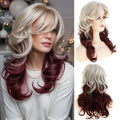 Beweig Blonde to Burgundy Wavy Wig for Women with Bangs - Heat-Resistant Synthetic Costume Hair (Variation: Blonde to Winered)