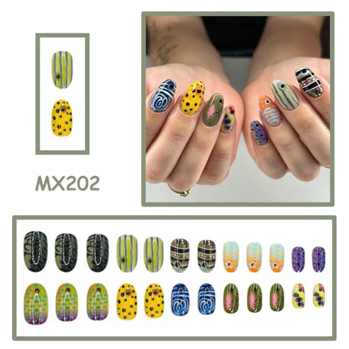 Rdntbeu Tropical Fish Fake Nails - 20 Styles Summer Press-On Manicure, Reusable Glossy Full Cover Stick-ons for Women & Men, 24Pcs