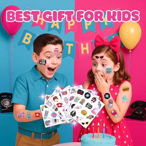 96 PCS 50s Party Temporary Tattoos Pre-cut Retro Stickers