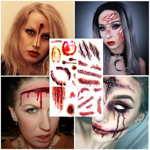 40 Sheets Fake Scar Temporary Tattoo Stickers Halloween Makeup