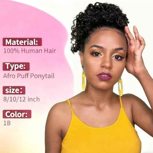 VADES Curly Clip in Hair Extensions Ponytail Afro Puff Drawstring Ponytail for Black Women 100% Real Hair Ponytail Extension #1B Natural Black Color 12 inch With 3 Stable Combs