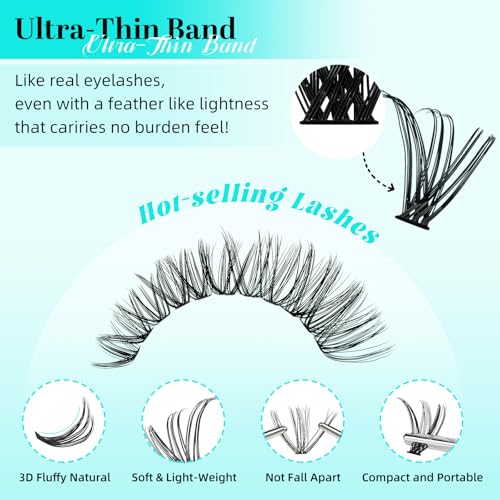 Lash Clusters 240pcs Eyelashes Cluster Individual Wispy Lashes Thin Band for D Curl Lash Extension Eyelashes for Beginners at Home,False Eyelashes Soft Eyelash Clusters(30D,D-Mix9-16mm)
