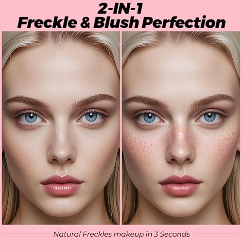 Erinde 2PCS Natural Freckle Blush Pen, 2 in 1 Liquid Freckle Stamp & Liquid Blush for Cheeks, Long Lasting Waterproof Freckles Tattoo Marker for Natural Sunkissed Makeup