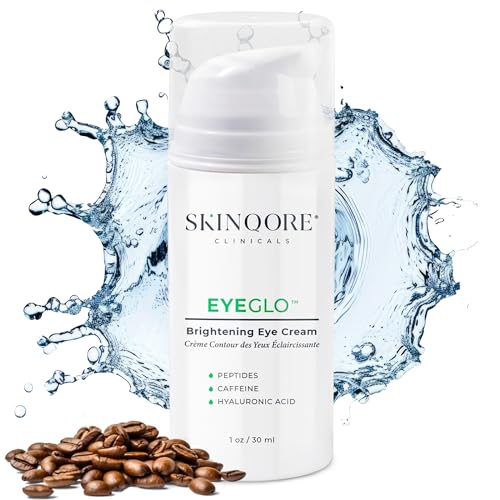 EyeGLO Caffeine Eye Cream for Dark Circles, Eye Bags, and Puffiness | Under Eye Treatment for Women with Peptides, Antioxidants, Hyaluronic Acid | Natural Brightening Eye Cream - 1 Oz