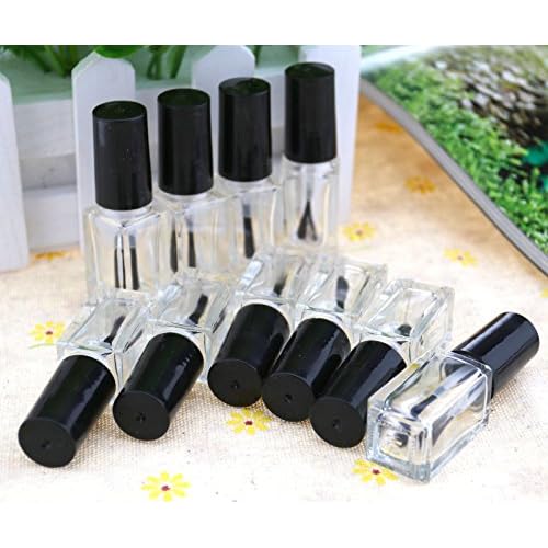10Pcs Clear Empty Glass Nail Posh Bottle 5ml Square Shape Refillable Containers