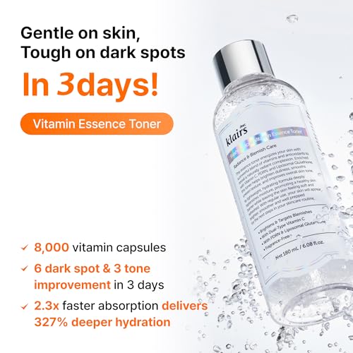 DearKlairs Freshly Juiced Vitamin C Toner, Vegan PDRN Essence, Dull Uneven Skin Tone, Non-Sticky, Dark Spot Care, Vitamin C Capusules, Fragrance Free 6.08 Fl Oz