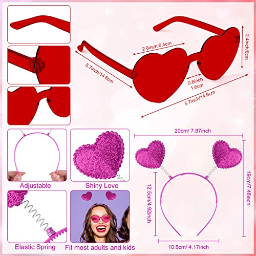 PLULON 34 Pieces Valentines Heart Headbands Heart Shape Sunglasses Temporary Tattoos Stickers Valentines Day Accessories Red Head Bopper Grasses for women Party Props Holiday Birthday