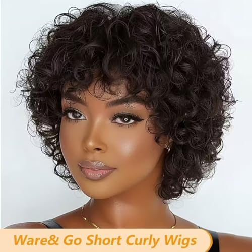 Adette Brazilian 6" Short Curly Wig with Bangs, 180% Density, Natural Black – 602-1B