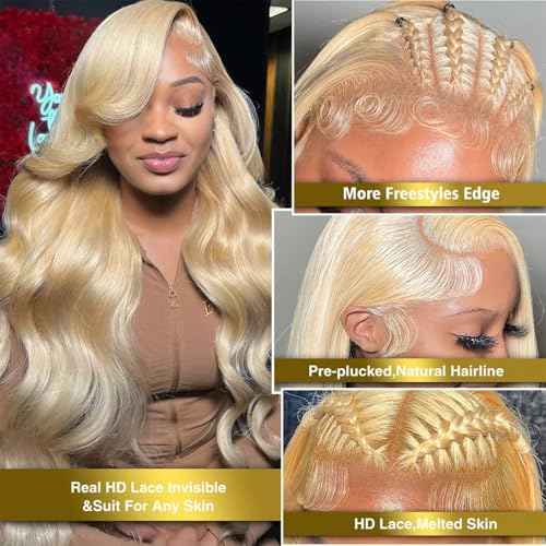 Synthetic 13X6 Lace Front Wig 613 Blonde Wig Long Body Wave Synthetic Wigs for Women Transparent Lace Wig with Baby Hair 180% Density Daily Wear Wig 26 inch