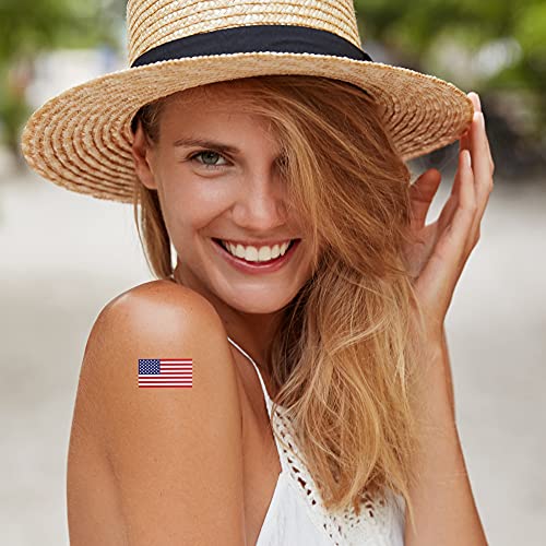 American Flag Temporary Tattoos/Perfect for 4th July - Memorial Day - Veterans Day/Patriotic Body Art/Skin Safe/Removable (American Flag 48pk)