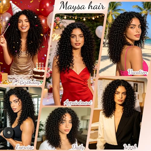 MAYSA 18-Inch Pre-Looped Curly Crochet Hair Extensions - 120 Strands Water Wave - Natural Black