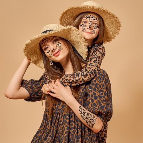 Cheetah Print Temporary Tattoo Stickers - 8 Pack Face Costume Accessories