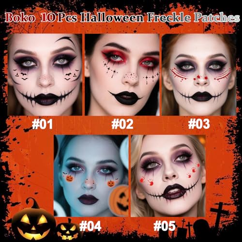 Boko Halloween Glitter Tattoos 10-Pack | Holographic Face Freckles
