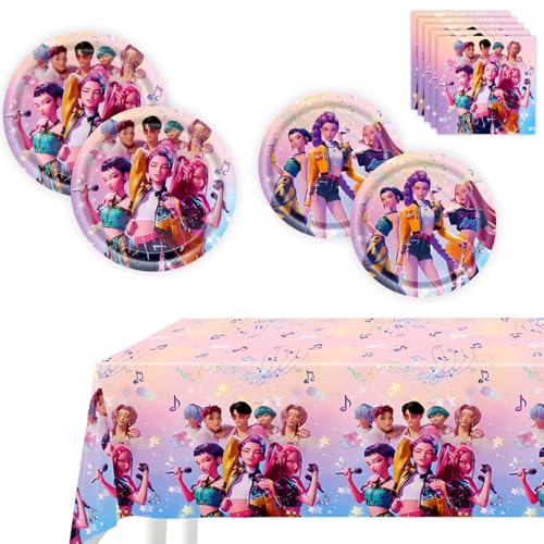 Demon Hunters Birthday Party Supplies Set - 20 Plates, 20 Napkins & Tablecover