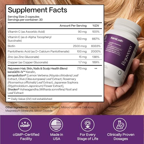 KeraLush Hair Vitamins for Women - Biotin & Keratin Formula for Healthy, Thick Hair
