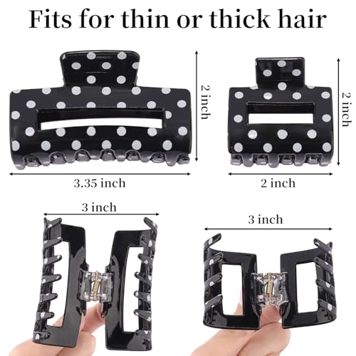SuPoo Polka Dot Non-Slip Hair Clips 2-Pack for Women Girls, Vintage Black & White Claw Clips
