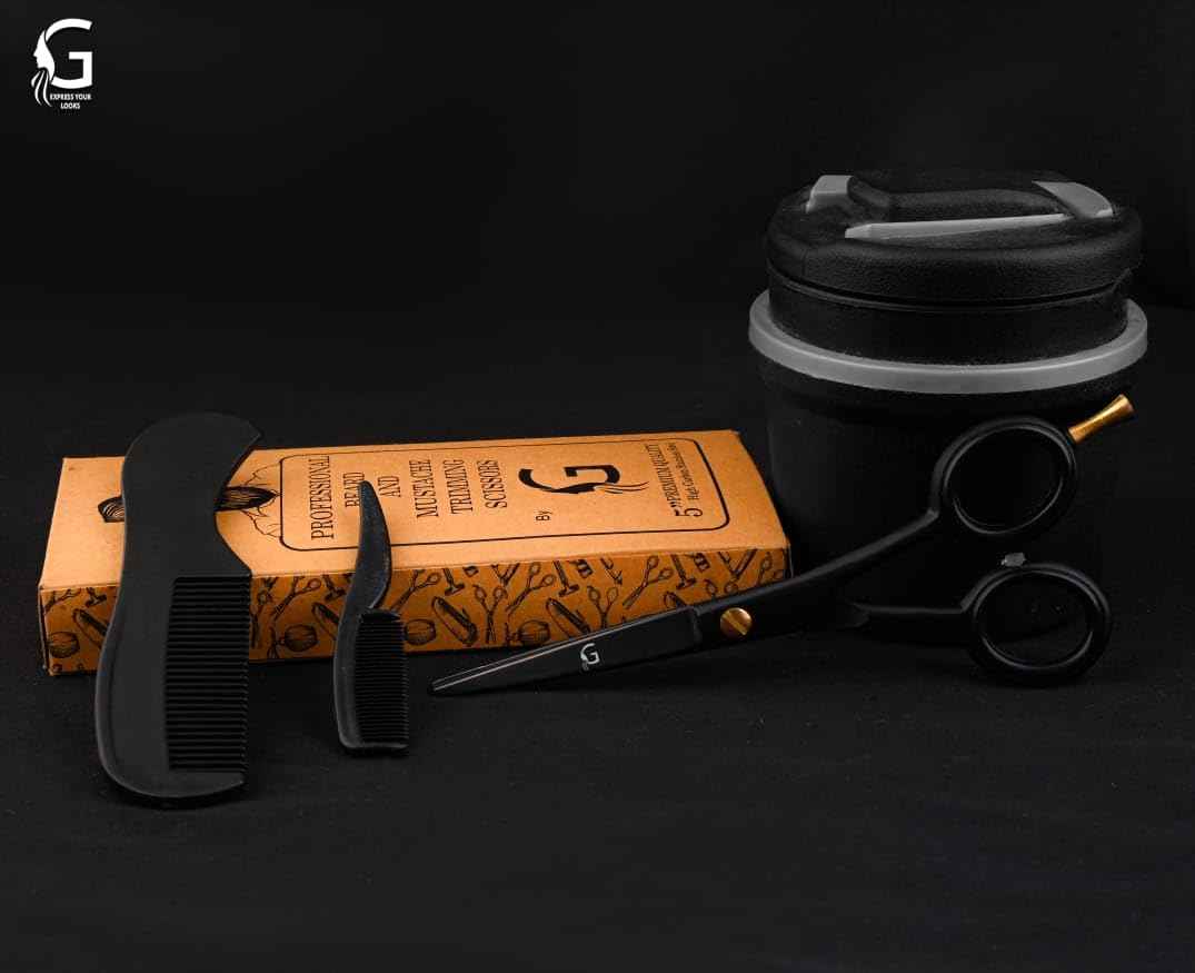 5” Professional Beard Mustache Scissors with 1 Beard Comb, 1 Mustache Comb - Prefect Mustache Trimming Scissors for All Facial Hair – Grooming Scissors for Men