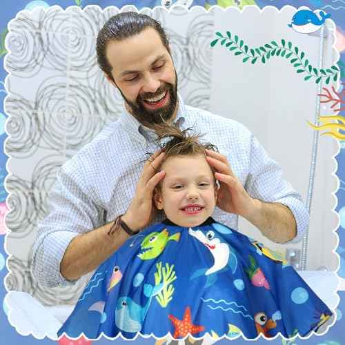 FEBSNOW Kids Hair Cutting Cape, Professional Kids Barber Cape Cartoon Pattern Apron with Adjustable Closure for Children Salon Barber Supplies