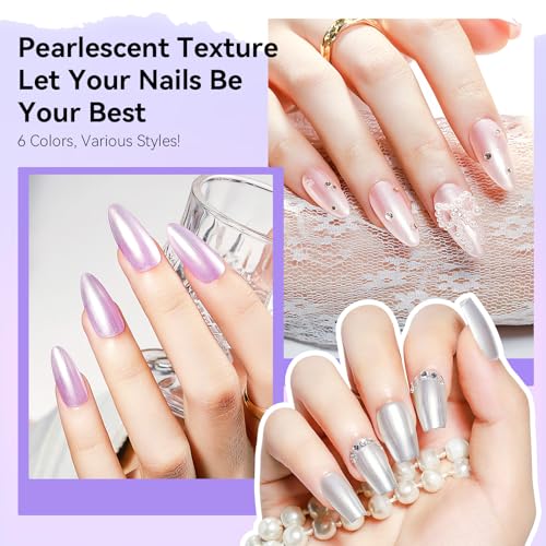 MIZHSE Pearl Nail Polish Set - 6 Quick-Dry Pearl Nail Colors, 7ml Each