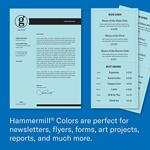 Hammermill Colored Paper, 20 lb Blue Printer Paper, 8.5 x 11-1 Ream (500 Sheets) - Made in the USA, Pastel Paper, 103309R