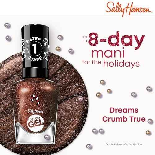 Sally Hansen Miracle Gel Holiday Salon Quality Nail Polish | Gel-Like Formula, Two-Step System, No UV Light Needed, Long Lasting | Opaque, Glittery |915 Dreams Crumb True | Rich Brown Nail Polish