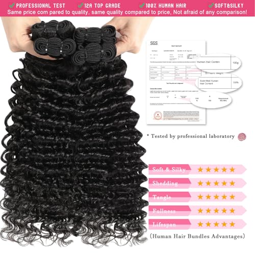Deep Wave Human Hair Bundles 22 Inch 12A Brazilian Virgin Wet and Wavy Human Hair Bundles 100% Unprocessed Deep Curly 1 Bundle