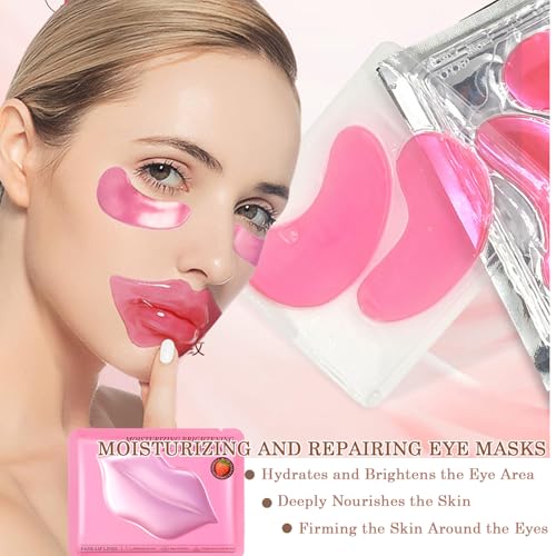 20 Pairs Lip Mask & Eye Mask,Crystal Gel Eye Pads Nourishes the Lip Patches for Skin Care Spa Daily Moisturizing Eye Patches for Puffy Eyes, Dark Circles and Fine Lines