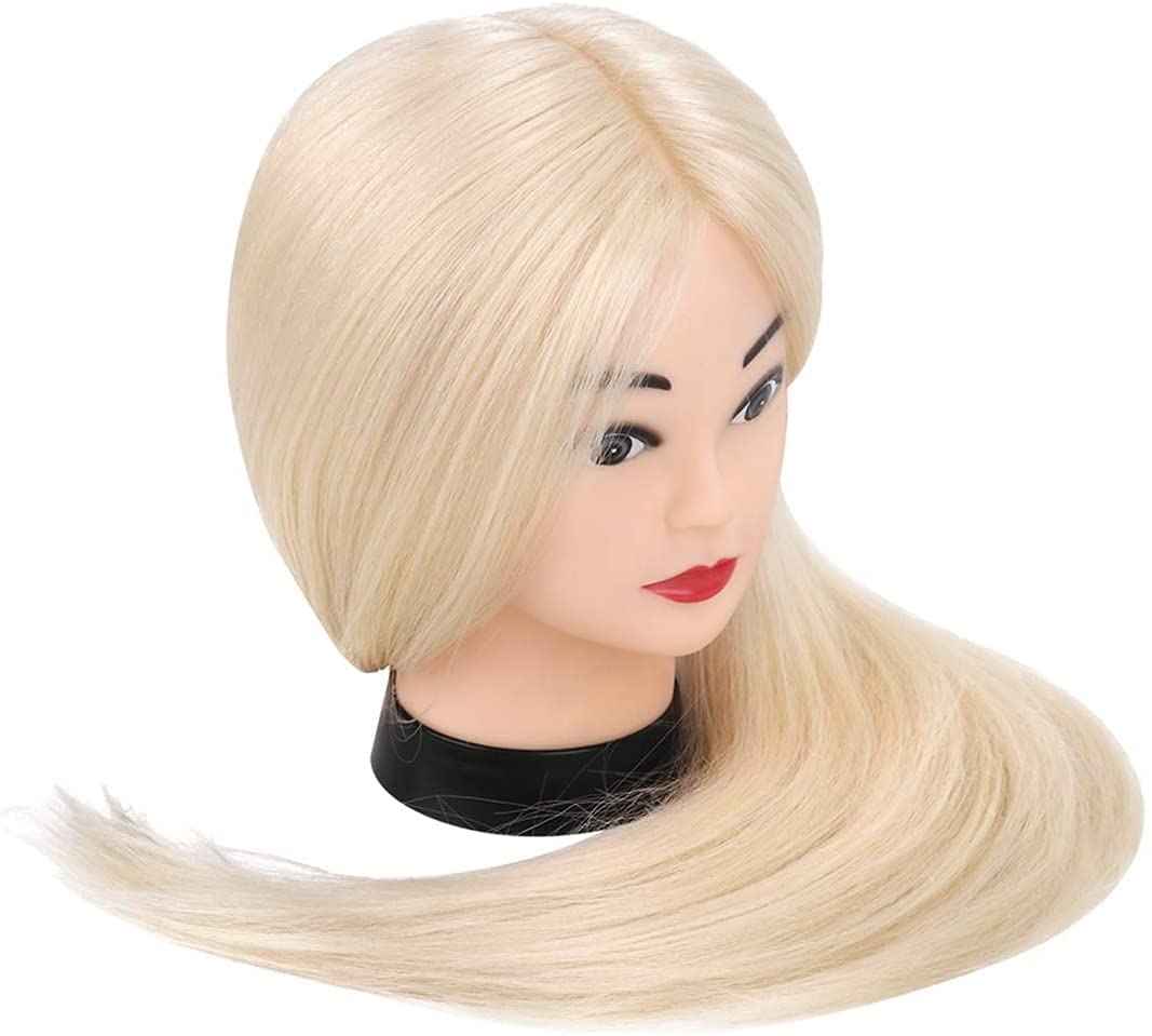 Beauty Star Mannequin Head with 80% Real Human Hair, Doll Head for Hair Styling, Cosmetology Training Manikin Practice Head with Clamp Stand and Braiding Kit (Suitable for Straightening, Curling)