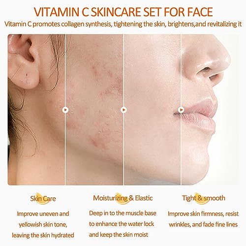 Vitamin C Skincare Set, 5-In-1 Skincare Gift Set With Cleanser, Toner, Face Serum, Face Cream, And Eye Cream, Skin Care Products For Teen Girls, Long-Lasting Moisturizing Skincare Set For Women Men