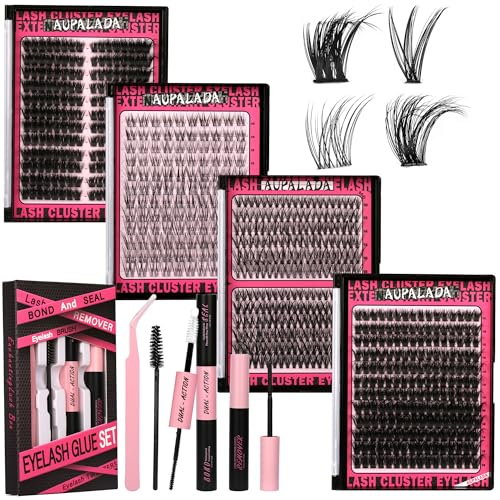 Natural Lash Clusters Kit 4 Styles - Fluffy Wispy DIY False Eyelash Set with Bond & Seal, Tweezers & Remover - Beginner Friendly