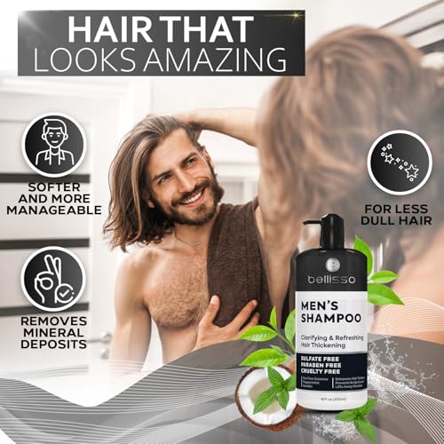 Bellisso Men’s Tea Tree Peppermint Sulfate Free Clarifying Shampoo for Oily Hair