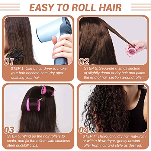 Self-Grip Hair Rollers Set - 24 Pieces, 3 Sizes with Clips