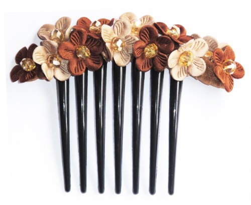 Side Comb Hair accessories French twist hair comb Decorate Daisy Flowers made from fabric handcraft. (Brown Two Tone)