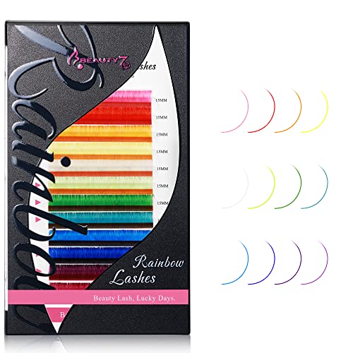 Beauty7 Colored Lash Extensions D+ Curl 15mm 12 Colors