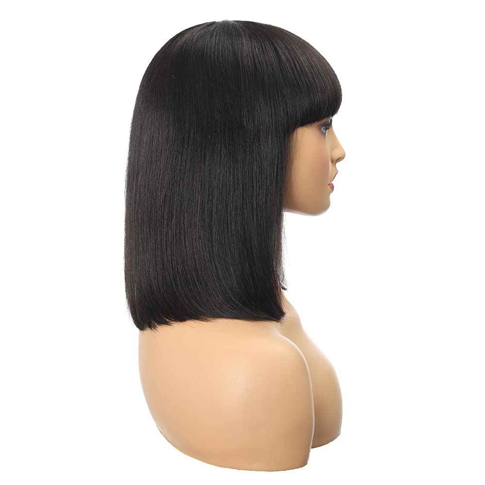 CINCIN Short Bob Wig with Bangs 100% Human Hair None Lace Front Machine Made Straight Bob Wigs for Women Natural Color Wigs Daily 14 Inch