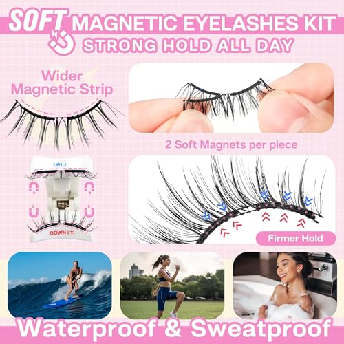 CALAILIS Magnetic Eyelashes with Applicator Upgrade Soft Magnetic Lashes Natural Look Reusable No Glue or Eyeliner Needed Easy to Wear and Remove (RC03, 1 Pack)