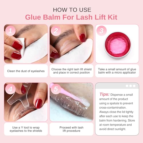 Pink Lash Lift Glue Balm 12g - Strong Adhesive for Eyelash & Eyebrow Perming