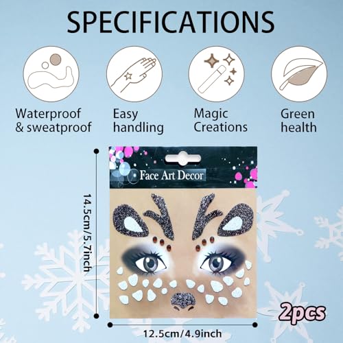 Reindeer Face Temporary Tattoo Stickers - 2 Pack Christmas