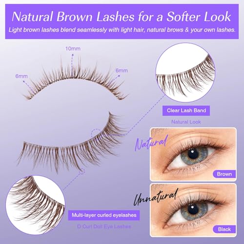 Brown False Eyelashes 10 Pairs - Natural Wispy Strip Lashes