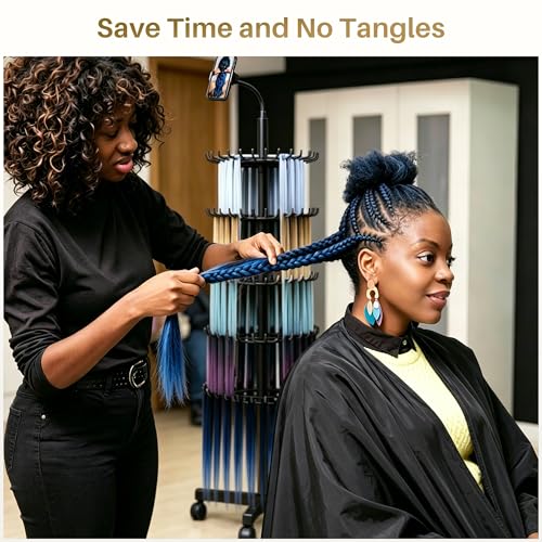 Adjustable Braiding Hair Rack with 140 Pegs, Phone Holder & Wheels