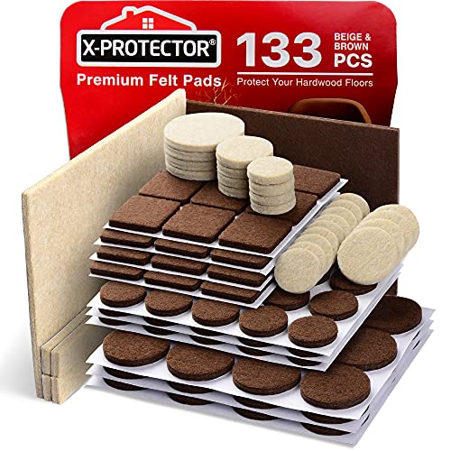 Brown & Beige Felt Furniture Pads Set, 133 pcs - Protect Floors & Furniture