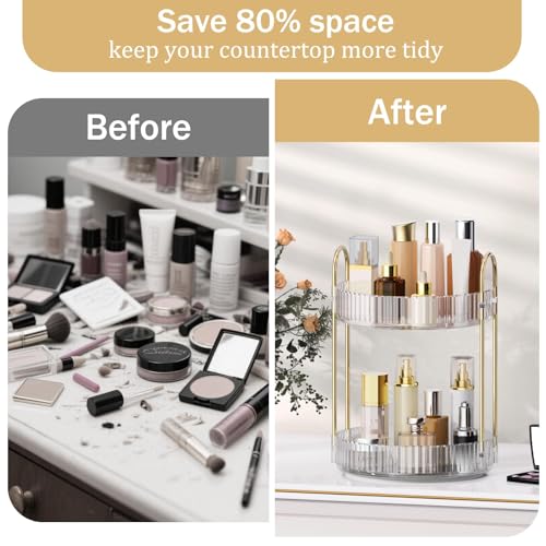 MOKANI 360° Rotating Makeup Organizer for Vanity, 2 Tier, Clear B-Clear Variant