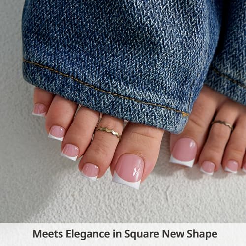 Pink Press On Toenails with Sharp Square Tips, Size S-L, Salon-Quality, Easy Application