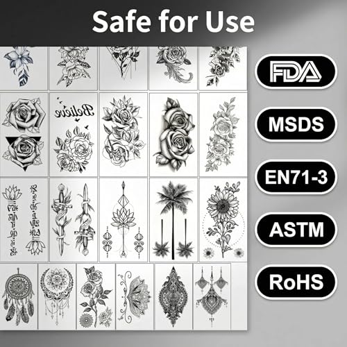 Temporary Tattoos 30 Sheets 45+ Designs Waterproof Animal Flower