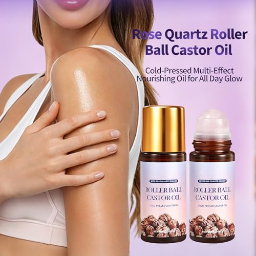 Rose Quartz Castor Oil Roller - Cold-Pressed, 1.7 fl oz