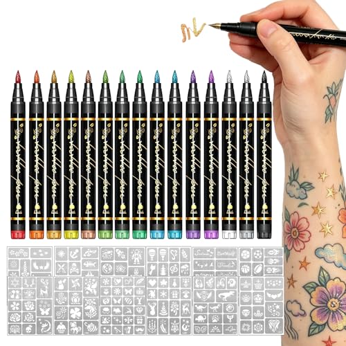Joyeee 15-Color Temporary Tattoo Markers with 162 Stencils